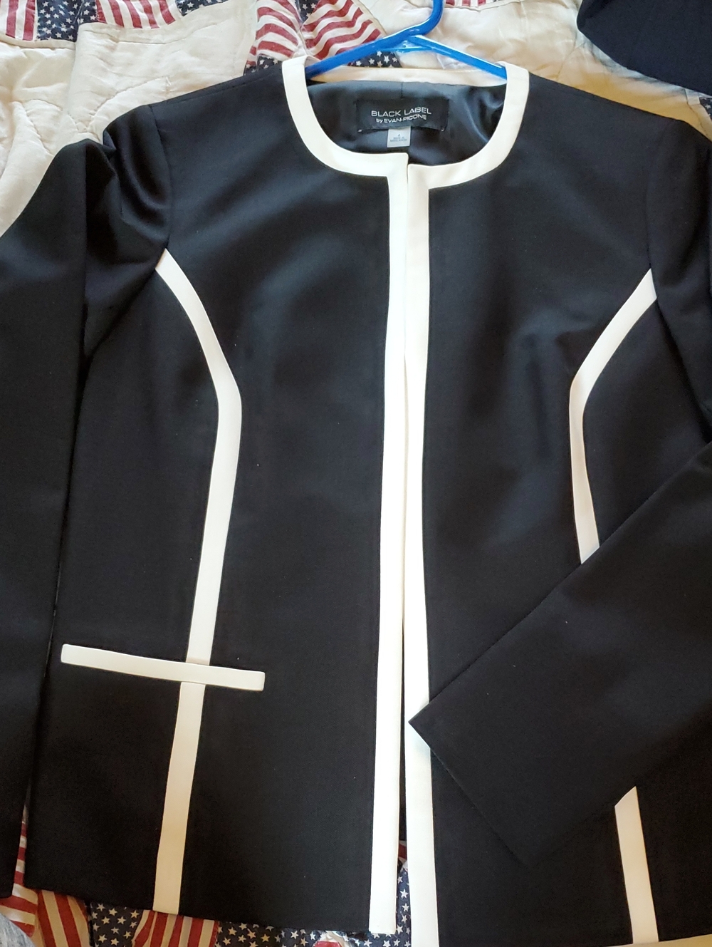 Black & White Contrast Trim Collarless Blazer by Black Label